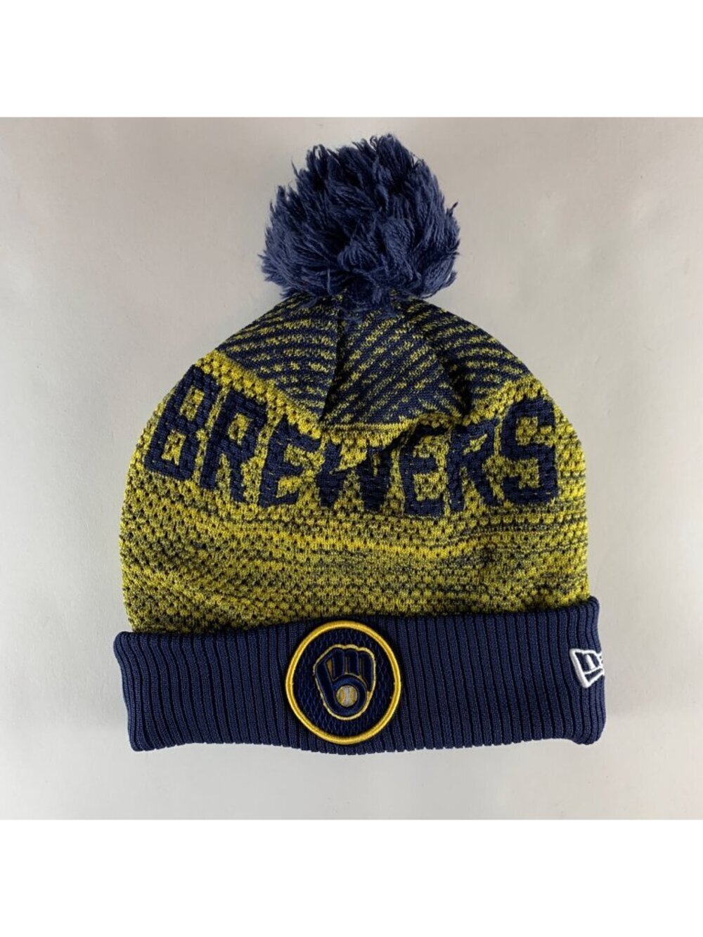 Milwaukee Brewers MLB Navy Blue Gold New Era Knit Pom Beanie M/L